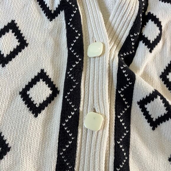 Vtg Y2K White Argyle Diamond Cardigan Wmns M Preppy Academia - Picture 8 of 11